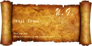 Unyi Irma névjegykártya